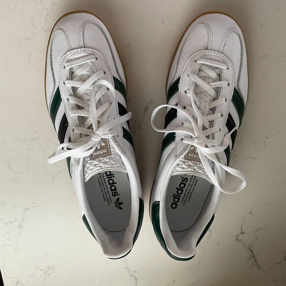 Adidas Gazelle Lace Up Lo Cut Signature 3 Stripe Sneakers Wht Grn Blk Sz 9 NWOT - Picture 2 of 12